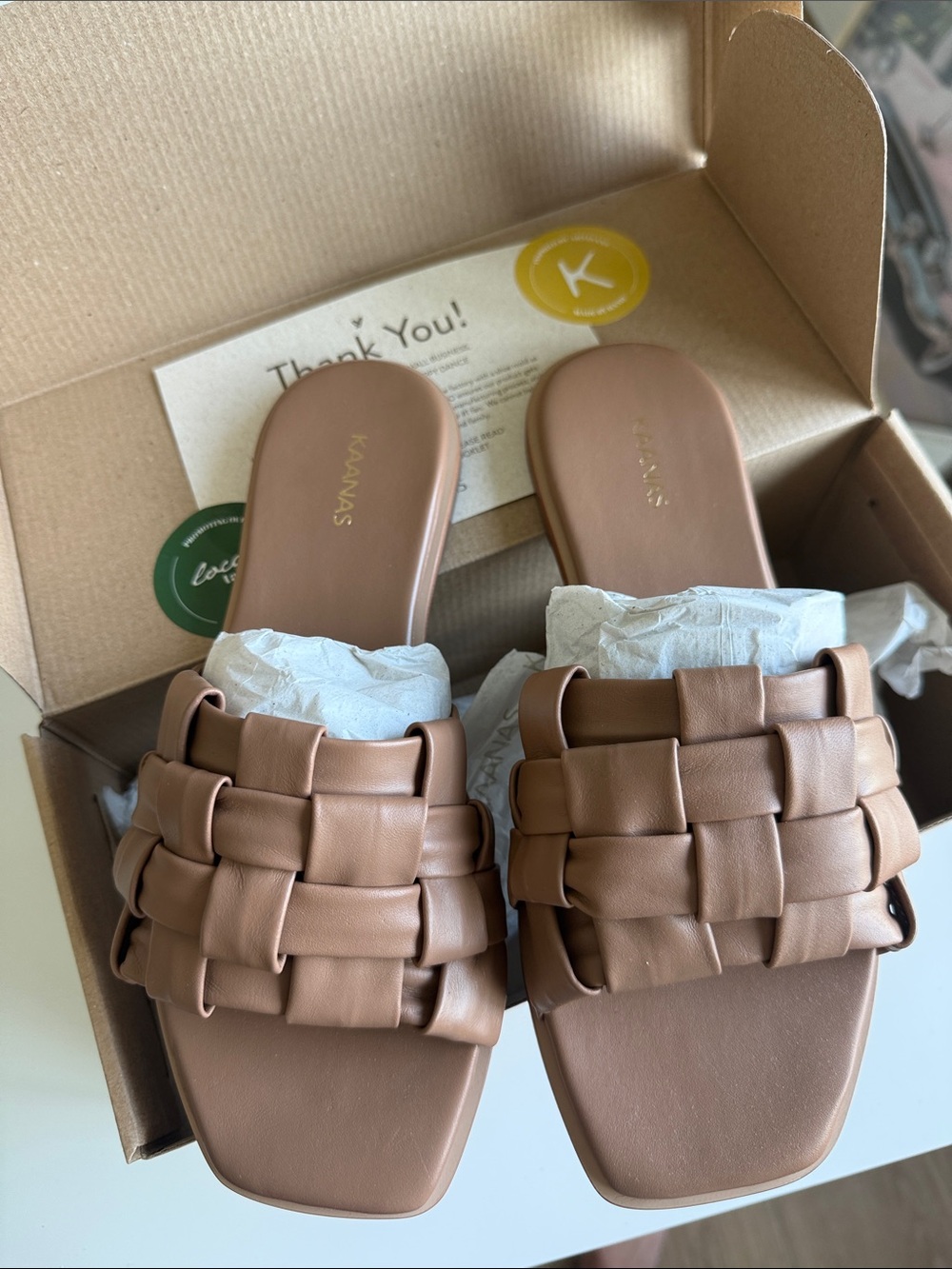 Kaanas caramel Woven  Slide Sandals